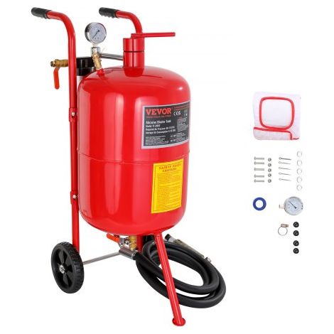 40L Sandstrahler Ausgestattet mit Düse Absperrventil Druckmesser Keramikdüse 2,5 m Schlauch Einfülltrichter Wasserfalle 6\" Gummiräder Sandstrahler Tragbares Sandstrahlgerät (1/5)