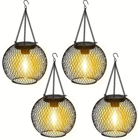 KLVGTIFS PU - Lot de 4 lampes solaires d'extérieur à suspendre en métal, étanches IP65, pour la décoration de jardin, noires. (1/5)