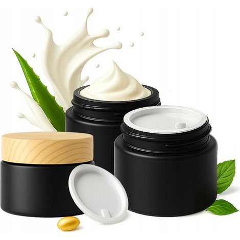 20 pots en verre noir mat de 50 g pour crèmes, baumes, cosmétiques, onguents et gels (1/5)