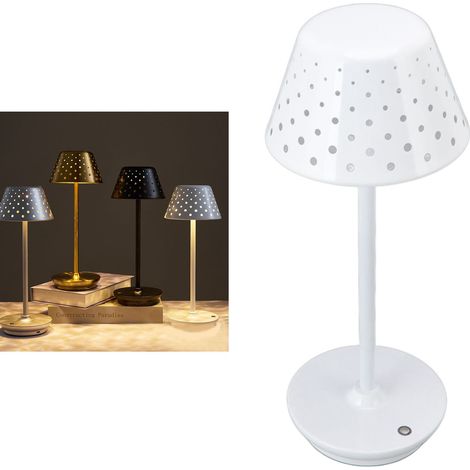 Retro-LED-Schreibtischlampe, schlankes Design, kabellos, Helligkeit per Berührung einstellbar, ideal für Schlafzimmer, Bars und Restaurants (weiß). (1/5)