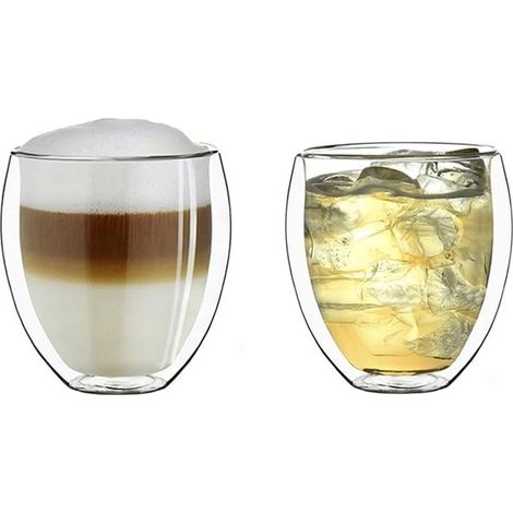 Doppelwandige Gläser 450 ml – Runde Borosilikatglasgläser, geeignet für heiße und kalte Getränke – 2er-Set (1/4)