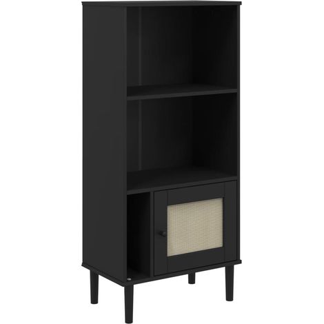 Bibliothèque Armoire à livres SENJA aspect de rotin noir bois massif de pin (1/5)