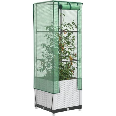 Hochbeet mit Gewächshaus-Aufsatz Rattan-Optik 40x40x139 cm