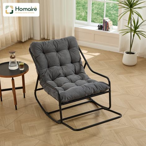 HOMAIRE Chaise berçante extérieure avec coussin moelleux épais, cadre noir et coussin gris, pour salon, chambre, salle de lecture