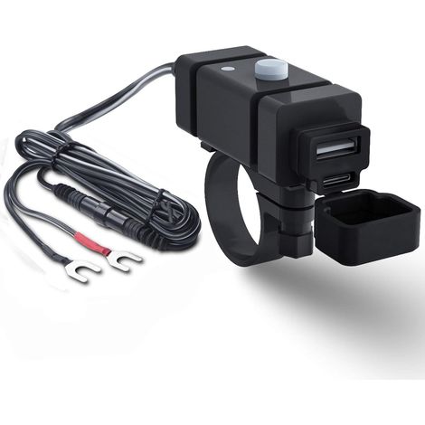Kit Chargeur de téléphone pour 18W, Charge Rapide de l'anneau à l'USB C 3.0A, Double Port USB Mobile sur Le Guidon avec Interrupteur et fusible pour Les 12V/24V (1/5)
