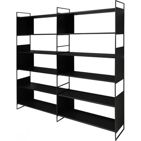 Bibliothèque 6 étagères L.180 cm en métal et décor bois noir - CONCEPT (1/5)