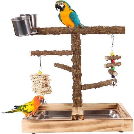 Bardusch-Stand bois naturel 35,6 × 26 × 34 cm – station complète alimentation/entraînement/exercice avec mât robuste (1/5)