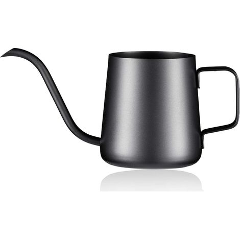Bouilloire à verser compte-gouttes à col de cygne en acier inoxydable pour café et thé 355ML avec couvercle, gobelet à goutte longue et étroite avec oreille pour suspension pour carafe à café (1/5)