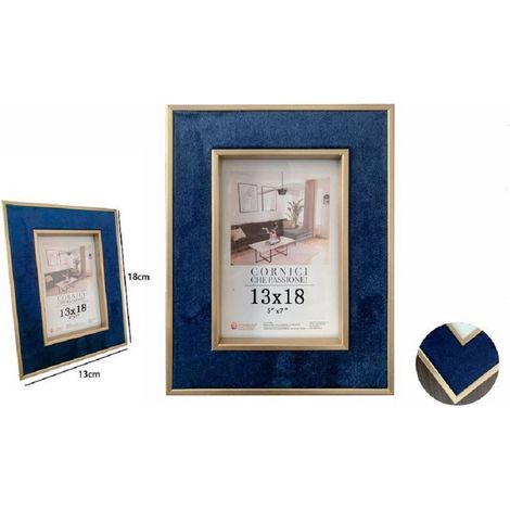 Trade Shop - Cornice Per Foto Poster Quadri Tele Portafoto 13 X 18 Cm Blu Con Bordi Oro 70311 -