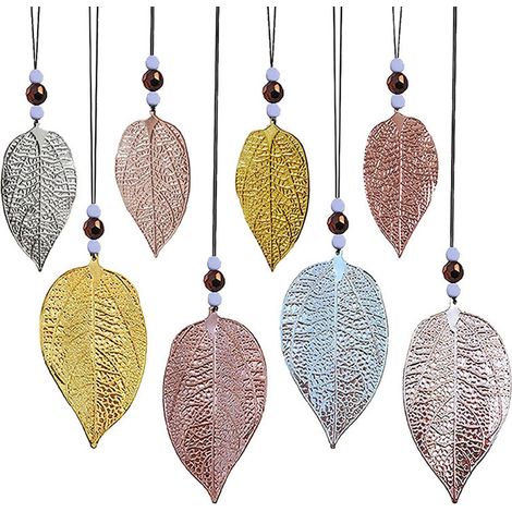 Anhänger Déco Feuille - Métal Brillant - Pour Intérieur Fenêtre Mur - Automne Décoration Suspendue - 8 Pièces (4 Grandes 5,7 x 10 cm + 4 Petites 4,4 x 7,7 cm) (1/5)