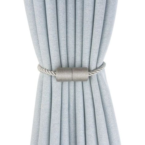 2er-Pack magnetische Raffhalter für Gardinen, Vorhanghalter, dickes Stahlseil (grau) (1/5)