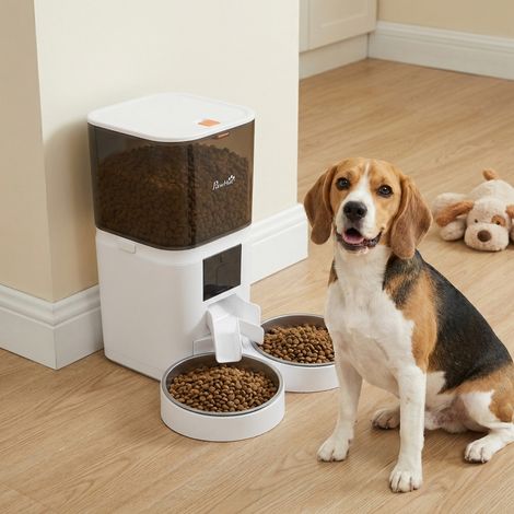 Distributeur Croquettes Chat Automatique 2 Animaux 6L Double Bol Inox WiFi Tuya App ABS (1/5)