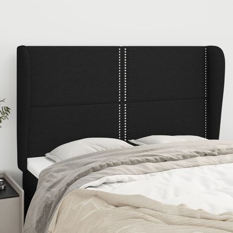 Tête lit de avec oreilles pour lit double, Cadre de lit, Tableau décoratif de chevet Noir 147x23x118/128 cm Tissu CDE13463 (1/5)