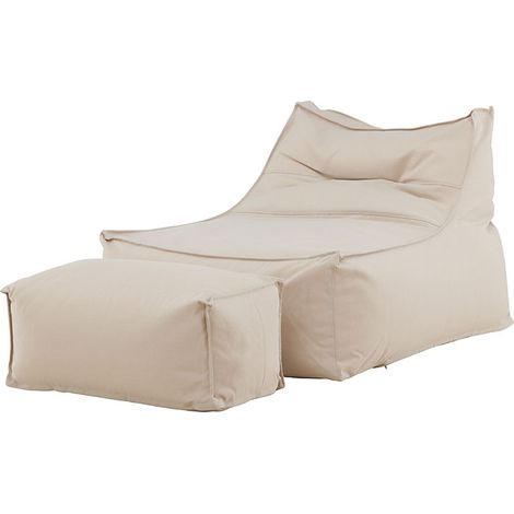 Redang sac de haricots chaise avec pouf au jardin beige.