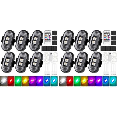 Lot de 12 feux LED sans fil avec télécommande pour voiture, feux stroboscopiques LED sans fil 8 couleurs pour voiture, moto, drone, vélo (1/4)
