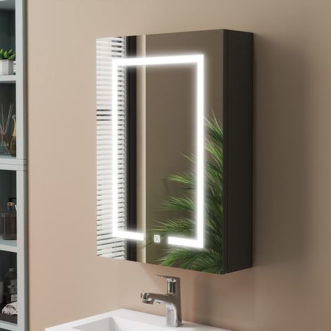 AICA 400x700mm Bathroom Mirror Cabinet with Lights Shaver Socket Touch Sensor Switch Wall Hung (1/4)