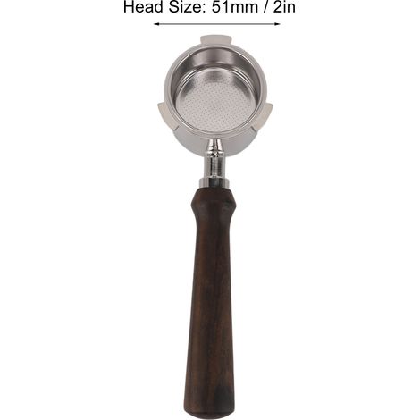 Ortviai Portafiltre sans fond pour machine à café Delonghi – Poignée en bois de rose noir, acier inoxydable 304, 51 mm (1/4)