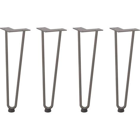 Lot de 4 pieds en épingle à cheveux pour table basse design moderne hauteur 42 cm en acier naturel
