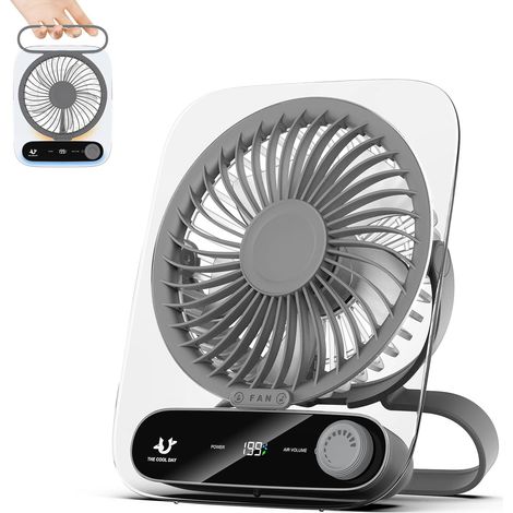 Ventilador USB silencioso con 199 velocidades ajustables, mini ventilador portátil ultrafino para colgar en casa, la oficina o exteriores - Batería recargable de 3000 mAh, color gris (1/5)