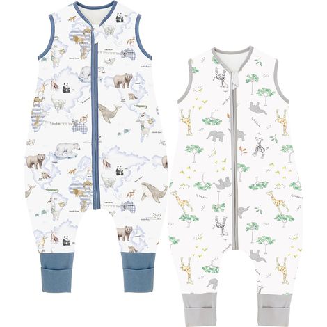 2 Pcs Gigoteuse a Pied Gigoteuse Bébé Tog 1.5 100% Coton Coton Turbulette Gigoteuse, 1.5 Tog/Forêt de girafes + Carte pour animaux, 100cm/Taille Bébé 110-120cm (1/5)