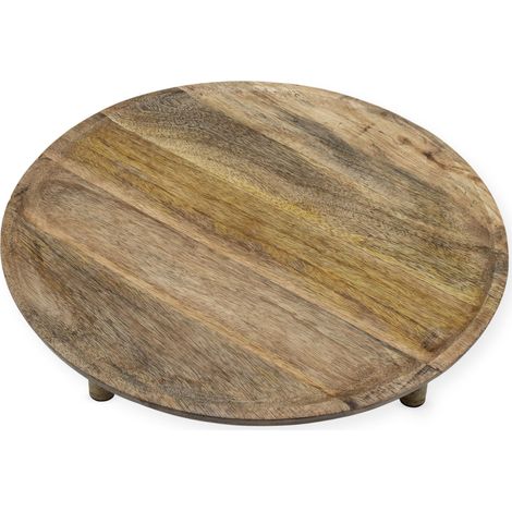 XL Mango Servierplatte rund auf Füßen - 38 cm - Massivholz Kerzenteller groß - Servierteller Servierständer Kuchenplatte