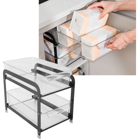 Porte-gobelets en verre double couche et double compartiment pour bureau, support de rangement coulissant pour tasses à thé, support pour tasses à eau de bureau, noir. (1/5)