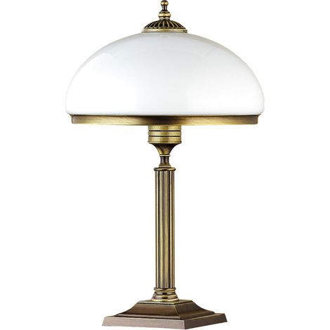 Lampada da tavolo ottone patinato vetro bianco 2xE14 Jupiter