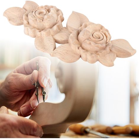 1 Stück 16 x 6,5 cm geschnitzte Eckapplikation Türrosette für Schranktüren, unbemalt, europäischer Stil (1/5)