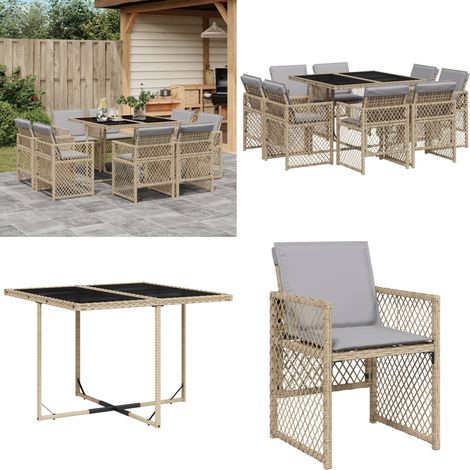 vidaXL 9-tlg. Garten-Essgruppe mit Kissen Beigemischung Poly Rattan (1/5)