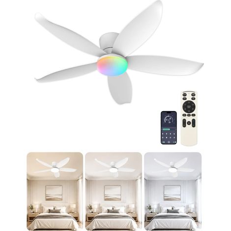 Ventilador de techo de 107 cm con luz RGB, empotrable de perfil bajo. (1/5)