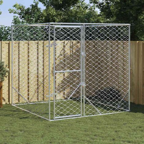 Chenil d'extérieur pour chiens-Abri pour chien-Cage pour chien argenté 2x2x2 m acier galvanisé 442460 (1/5)