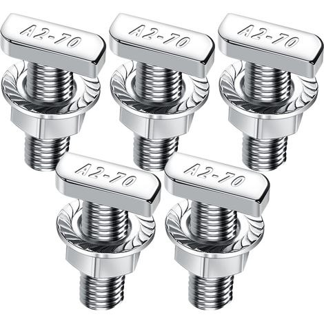 Lot de 5 vis à tête marteau - M10 x 25 - En acier inoxydable A2-70,5 - Avec écrous crantés - Écrous à bride - Vis à double filetage M10 - Pour rail de montage solaire PV, serre et profil en aluminium (1/5)