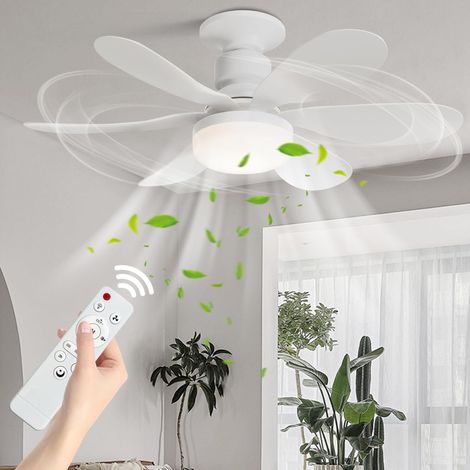 Ventilateur de plafond avec éclairage LED E27, 52cm, blanc, à visser, 3 couleurs et 3 vitesses. Idéal pour chambre, cuisine et garage. (1/5)