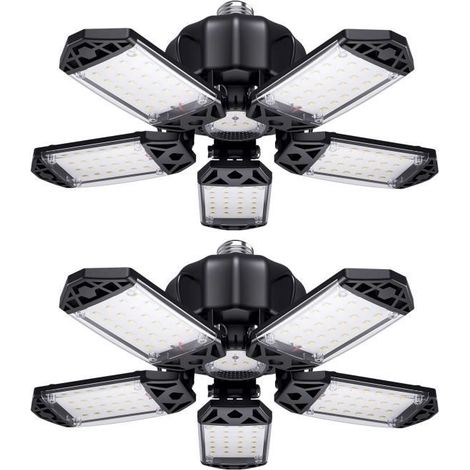 Éclairage de garage à LED 120W[Lot de 2], Lampe d\'atelier déformable à 5 panneaux, E26/E27 6000K 10000LM Plafonnier (1/4)