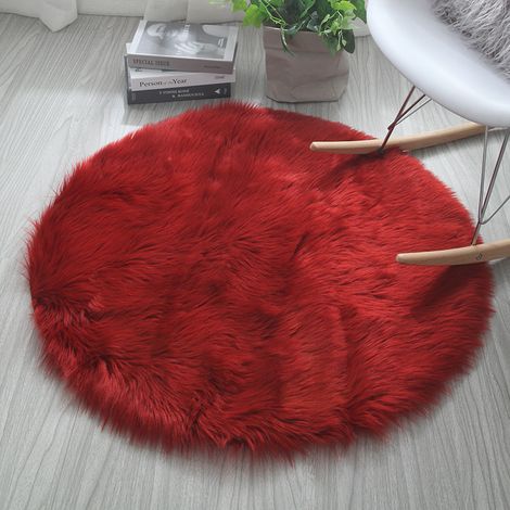 Tapis rond bordeaux, tapis rond de 50 cm, tapis moelleux pour salon et chambre à coucher, lavable en machine, tapis en peluche artificielle (1/5)