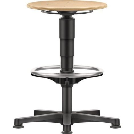 Taburete giratorio deslizadores de suelo y anillo de pie Haya natural Altura del asiento 560-830mm HO BIMOS (1/3)