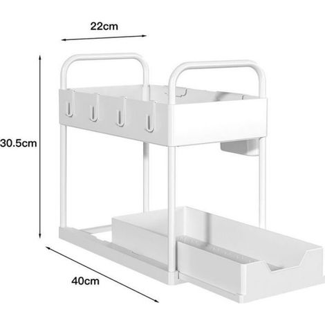 Etagere Sous Evier - 2 Niveaux - Tiroir Coulissant - ABS - Pour Cuisine Et Salle De Bain - 1 Unite (1/5)