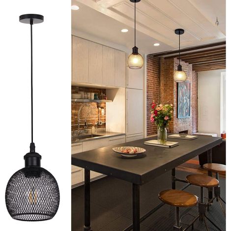 Suspension Vintage, Plafonnier retro industrielle, Lustre cage de style vintage, éclairage intérieur, lampe cuisine salon salle à manger chambre,LED E27 Corde Ajustable Décoration (1/5)