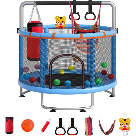 Magicfox – Trampoline Ø150cm avec panier de basket-ball – Charge maximale 150kg – Structure en U pour sécurité – Tapis de saut imperméable