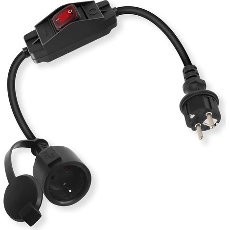 Câble d'extension Shucko 16A / 250V avec Interrupteur extérieur, Prise de sécurité à 2 Broches sur Prise, extérieur ou intérieur (0,6 m) (1/5)