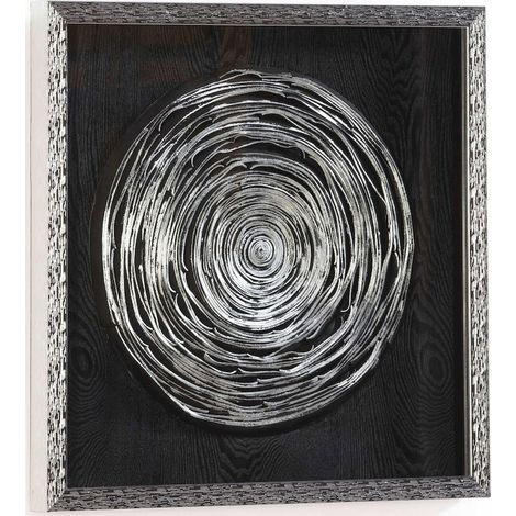 Tableau mural bois et argile motif argent sur fond noir - argent effet bois noir