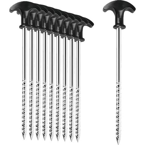 10x Piquets de Tente en Acier, Robustes et Stables avec Filetage, Sardines de Camping avec poignée en T, Piquet de Sol, Piquet de Tente à Visser pour Le Camping et l'extérieur
