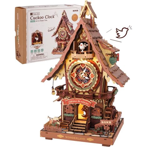 Puzzle 3D Horloge à Coucou, Maquette en Bois a Construire Kits de Maquettes, Cadeaux Artisanaux et décoration pour Adultes, Cuckoo Clock Multicolore, LC901C (1/5)