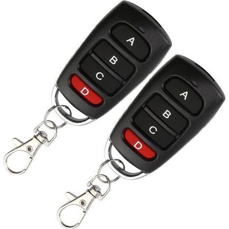 Télécommande Universelle Portail 433 MHz Lot de 2 Clonage Rapide 4 Boutons pour Voitures Portes de Garage Stores Barrières Portée 10m Clé Copieuse Sans Fil Code Fixe Anti-Pression Accidentelle