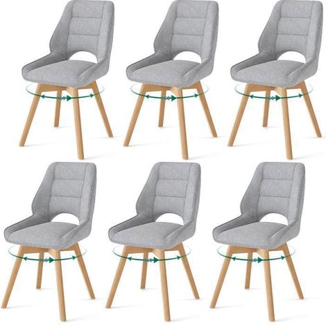 WAFTING Lot de 6 Chaises de Salle à Manger Pivotante, Chaise de Cuisine Scandinave, Pieds en bois massif, Gris Clair (1/5)