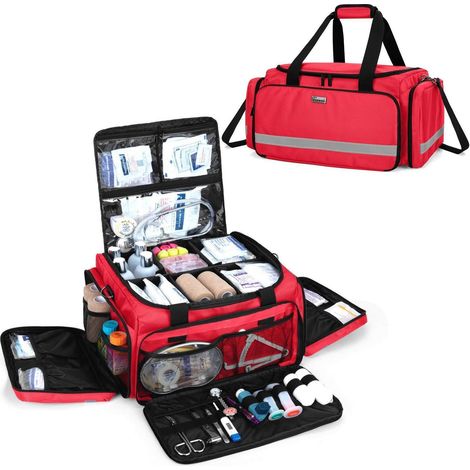 Notfalltasche Rot mit Trennwänden und reflektierenden Streifen für Erste Hilfe