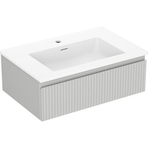 Mexen Rivel mobiletto da bagno 70 cm con lavabo Otis, 1 cassetto, scanalato, grigio opaco/bianco opaco (1/5)
