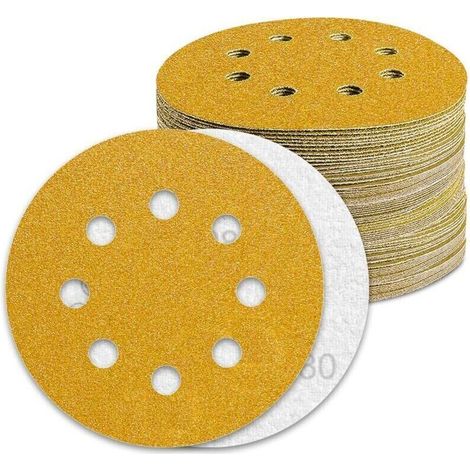 125mm Sanding Disc, 80 Grit, 100-Piece Sanding Disc Set for Random Orbital Sanders, Sandpaper. (1/5)