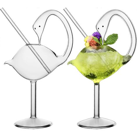 Verres à cocktail - Lot de 2 verres Swan Glass 17 cl, verres créatifs, cadeau de mariage pour jus, cocktails, tequila, margaritas (1/5)