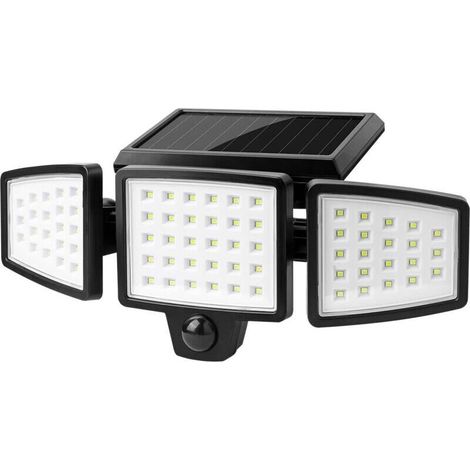 Lampes solaires de sécurité, projecteurs solaires 1000 lm avec 3 têtes réglables à 360°, étanche IP65, éclairage solaire à grand angle d'éclairage extérieur pour allée de garage de cour (1/4)